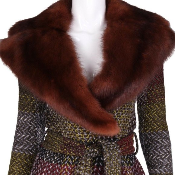 DOLCE & GABBANA Woven Wool and Fox Fur Collar Coat - Picture 5 of 10